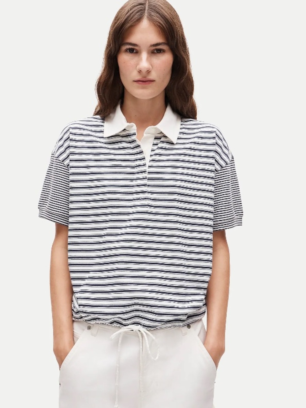 J crew Boyfriend jersey drawstring-waist polo shirt in stripe